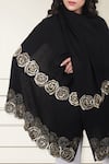MAULI CASHMERE_Black Embroidered Rose Stole_Online_at_Aza_Fashions
