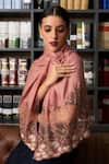 Shop_Mauli Cashmere_Pink Embroidered Dainty Petals Pattern Stole _at_Aza_Fashions