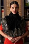Buy_Mauli Cashmere_Black Magnolia Bloom Pattern Stole_at_Aza_Fashions
