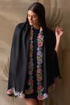 Shop_MAULI CASHMERE_Black Embroidered Floral Sprinkle Stole_at_Aza_Fashions