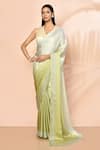 Buy_Samyukta Singhania_Green Satin Embellished Stones Ombre Saree With Running Blouse _at_Aza_Fashions