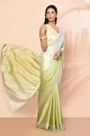 Buy_Samyukta Singhania_Green Satin Embellished Stones Ombre Saree With Running Blouse _Online_at_Aza_Fashions