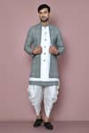 Buy_Aryavir Malhotra_Grey Banarasi Dupion Embroidery Sequin Layered Sherwani With Dhoti Pant _at_Aza_Fashions