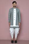 Buy_Aryavir Malhotra_Grey Banarasi Dupion Embroidery Sequin Layered Sherwani With Dhoti Pant _Online_at_Aza_Fashions