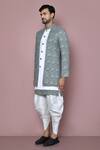 Shop_Aryavir Malhotra_Grey Banarasi Dupion Embroidery Sequin Layered Sherwani With Dhoti Pant _Online_at_Aza_Fashions