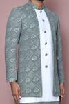 Aryavir Malhotra_Grey Banarasi Dupion Embroidery Sequin Layered Sherwani With Dhoti Pant _at_Aza_Fashions