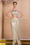 Buy_Sonia Baderia_Grey Chiffon, Lycra Mirrors, Beads, Divine Embroidered Crop Top And Skirt Set_at_Aza_Fashions