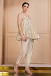 SONIA BADERIA_Grey Kurti Floral Lurex Georgette Printed Divine Peplum Pant Set _at_Aza_Fashions