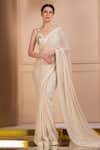 Buy_SONIA BADERIA_Cream Saree Chiffon Embroidered Sequin And Bead With Blouse _at_Aza_Fashions