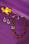 Shop_Moh-Maya By Disha Khatri_Red Pearls, Zari Bead Layered Embellished Necklace Set _at_Aza_Fashions