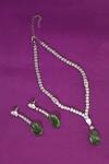 Shop_Moh-Maya By Disha Khatri_Green Zari, Stones Zirconia Embellished Pendant Necklace Set _at_Aza_Fashions