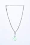 Buy_Moh-Maya By Disha Khatri_Green Zari, Stones Zirconia Embellished Pendant Necklace Set _Online_at_Aza_Fashions