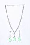 Shop_Moh-Maya By Disha Khatri_Green Zari, Stones Zirconia Embellished Pendant Necklace Set _Online_at_Aza_Fashions