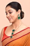 Buy_Moh-Maya By Disha Khatri_Green Diamonds, Stones Emerald Embellished Pendant Necklace Set _at_Aza_Fashions