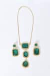 Shop_Moh-Maya By Disha Khatri_Green Diamonds, Stones Emerald Embellished Pendant Necklace Set _Online_at_Aza_Fashions