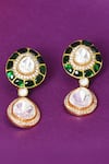 Shop_Moh-Maya By Disha Khatri_Green Diamonds, Stones Polki Embellished Earrings _at_Aza_Fashions