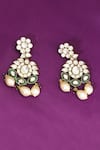 Shop_Moh-Maya by Disha Khatri_Green Kundan And Pearl Embellished Earrings _at_Aza_Fashions