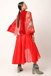 Shop_Jajaabor_Red Chanderi Embroidered And Printed Applique Jacket Band Foliage Anarkali Set _Online_at_Aza_Fashions