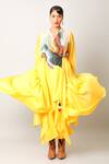 Shop_Jajaabor_Yellow Silk Chanderi Embroidered And Printed Applique Yoke Angarkha & Pant Set _Online_at_Aza_Fashions