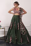 Buy_Kiran Kalsi_Green Net, Satin Embroidery, Sequins Sweetheart Neck 3d Floral Lehenga Set _at_Aza_Fashions