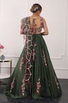 Shop_Kiran Kalsi_Green Net, Satin Embroidery, Sequins Sweetheart Neck 3d Floral Lehenga Set _at_Aza_Fashions