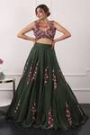 Kiran Kalsi_Green Net, Satin Embroidery, Sequins Sweetheart Neck 3d Floral Lehenga Set _Online_at_Aza_Fashions