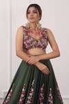 Buy_Kiran Kalsi_Green Net, Satin Embroidery, Sequins Sweetheart Neck 3d Floral Lehenga Set _Online_at_Aza_Fashions