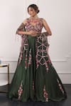 Kiran Kalsi_Green Net, Satin Embroidery, Sequins Sweetheart Neck 3d Floral Lehenga Set _at_Aza_Fashions
