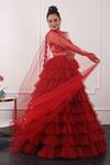 Buy_KIRAN KALSI_Red Net Hand Embroidery Floral Asymmetric Ruffle Layered Lehenga Blouse Set _Online_at_Aza_Fashions
