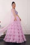 Shop_KIRAN KALSI_Purple Net Hand Embroidery Floral Asymmetric Ruffle Layered Lehenga Blouse Set _Online_at_Aza_Fashions