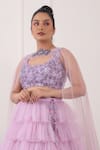KIRAN KALSI_Purple Net Hand Embroidery Floral Asymmetric Ruffle Layered Lehenga Blouse Set _at_Aza_Fashions