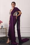 Buy_Kiran Kalsi_Purple Satin Beads Scoop Neck Pre-draped Saree With Embroidered Blouse _at_Aza_Fashions