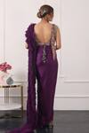 Shop_Kiran Kalsi_Purple Satin Beads Scoop Neck Pre-draped Saree With Embroidered Blouse _at_Aza_Fashions
