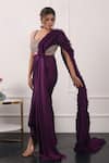 Buy_Kiran Kalsi_Purple Satin Beads Scoop Neck Pre-draped Saree With Embroidered Blouse _Online_at_Aza_Fashions