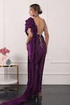 Shop_Kiran Kalsi_Purple Satin Beads Scoop Neck Pre-draped Saree With Embroidered Blouse _Online_at_Aza_Fashions