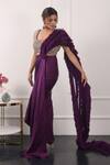 Kiran Kalsi_Purple Satin Beads Scoop Neck Pre-draped Saree With Embroidered Blouse _at_Aza_Fashions