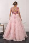 Shop_Kiran Kalsi_Pink Net Embroidery Scoop Neck Ruffle Layered Lehenga Set _at_Aza_Fashions