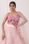 Kiran Kalsi_Pink Net Embroidery Scoop Neck Ruffle Layered Lehenga Set _Online_at_Aza_Fashions