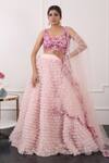 Buy_Kiran Kalsi_Pink Net Embroidery Scoop Neck Ruffle Layered Lehenga Set _Online_at_Aza_Fashions