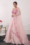 Shop_Kiran Kalsi_Pink Net Embroidery Scoop Neck Ruffle Layered Lehenga Set _Online_at_Aza_Fashions