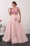 Kiran Kalsi_Pink Net Embroidery Scoop Neck Ruffle Layered Lehenga Set _at_Aza_Fashions