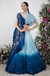 Buy_KIRAN KALSI_Blue Cape And Lehenga Organza Satin Embroidery Floral V Neck Ombre & Set _at_Aza_Fashions