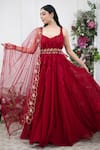 Buy_KIRAN KALSI_Red Anarkali Georgette Embroidered Dupatta Floral Tear Drop Neck Ruffled With _Online_at_Aza_Fashions