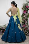 Shop_KIRAN KALSI_Green Blouse And Dupatta Net Applique Floral V Neck Raw Silk Lehenga Set _at_Aza_Fashions