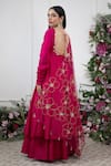 Shop_KIRAN KALSI_Pink Anarkali And Sharara Raw Silk Embroidered Dupatta Floral Tear Drop Neck Set _at_Aza_Fashions