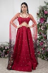 Buy_KIRAN KALSI_Red Chanderi Embroidery Floral Criss Cross Neck Draped Anarkali _at_Aza_Fashions