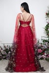 Shop_KIRAN KALSI_Red Chanderi Embroidery Floral Criss Cross Neck Draped Anarkali _at_Aza_Fashions