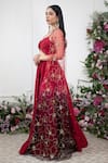 Buy_KIRAN KALSI_Red Chanderi Embroidery Floral Criss Cross Neck Draped Anarkali _Online_at_Aza_Fashions