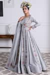 Buy_KIRAN KALSI_Grey Raw Silk Embroidery Floral Round Neck Vine Anarkali With Dupatta _at_Aza_Fashions