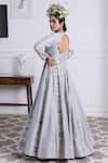 KIRAN KALSI_Grey Raw Silk Embroidery Floral Round Neck Vine Anarkali With Dupatta _Online_at_Aza_Fashions